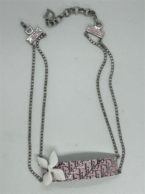 dior pink trotter necklace|Christian Dior pink trotter logo choker necklace .